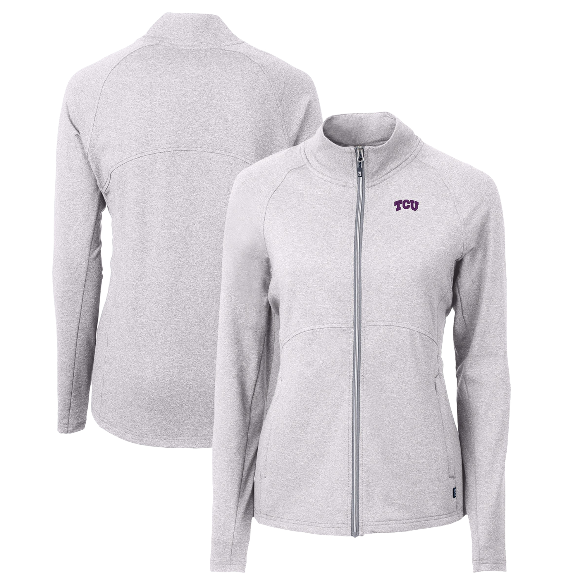 Women's Cutter & Buck Heather Gray TCU Horned Frogs Adapt Eco Knit Heather Recycled Full-Zip Jacket - Image 2