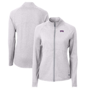Women's Cutter & Buck  Heather Gray TCU Horned Frogs Adapt Eco Knit Heather Recycled Full-Zip Jacket