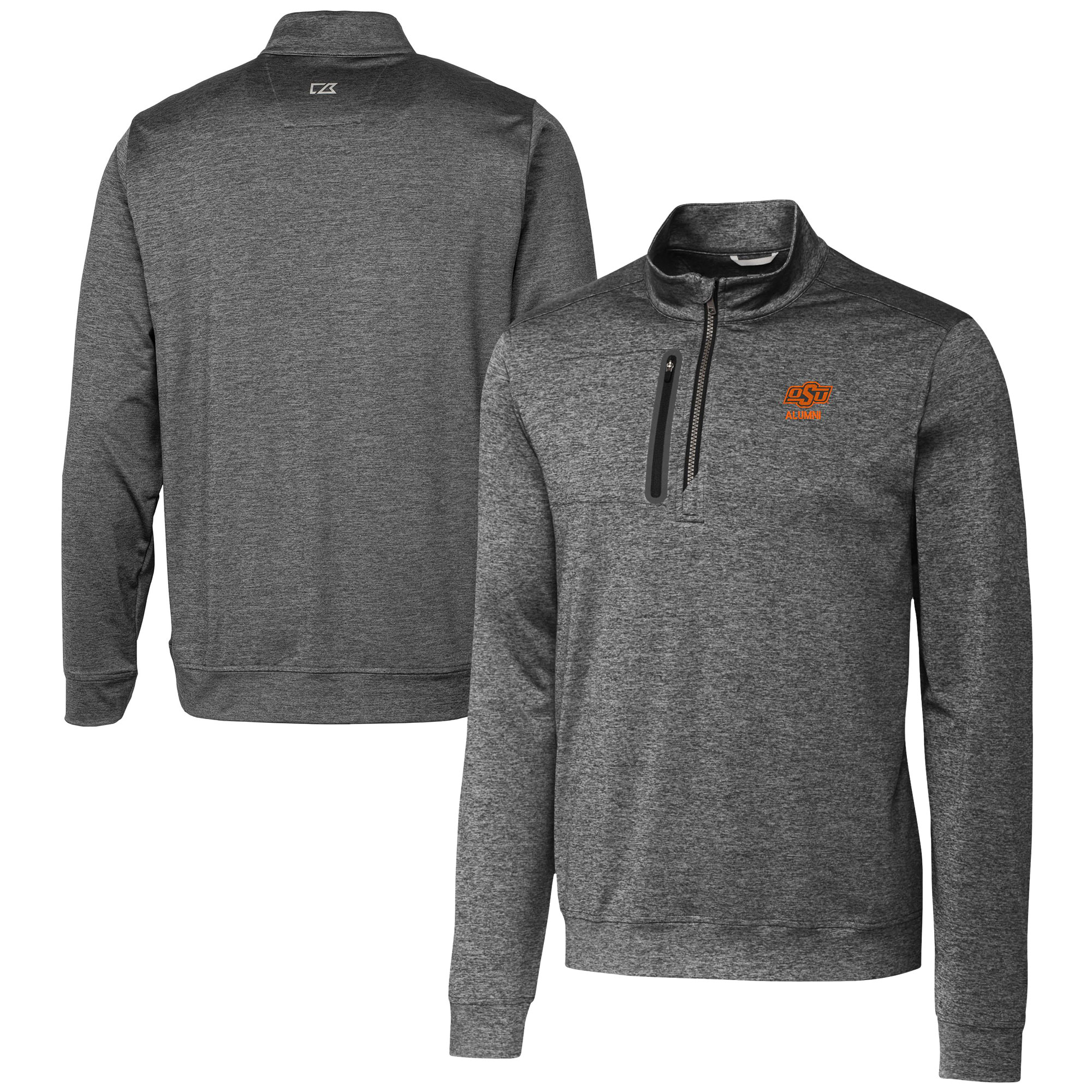 Men's Cutter & Buck Gray Oklahoma State Cowboys Alumni Logo Stealth Heathered Quarter-Zip Pullover Top