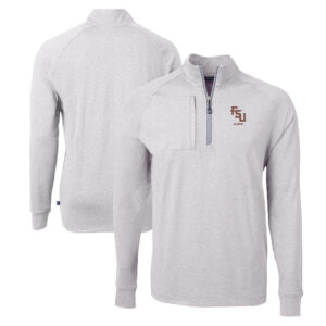 Men's Cutter & Buck  Heather Gray Florida State Seminoles Alumni Logo Adapt Eco Knit Heathered Recycled Quarter-Zip Pullover Top