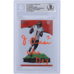 Ja'Marr Chase Cincinnati Bengals Autographed 2021 Panini Chronicles Magnitude Orange Ink #MAG-5 Beckett Fanatics Witnessed Authenticated Rookie Card with "Who Dey" Inscription
