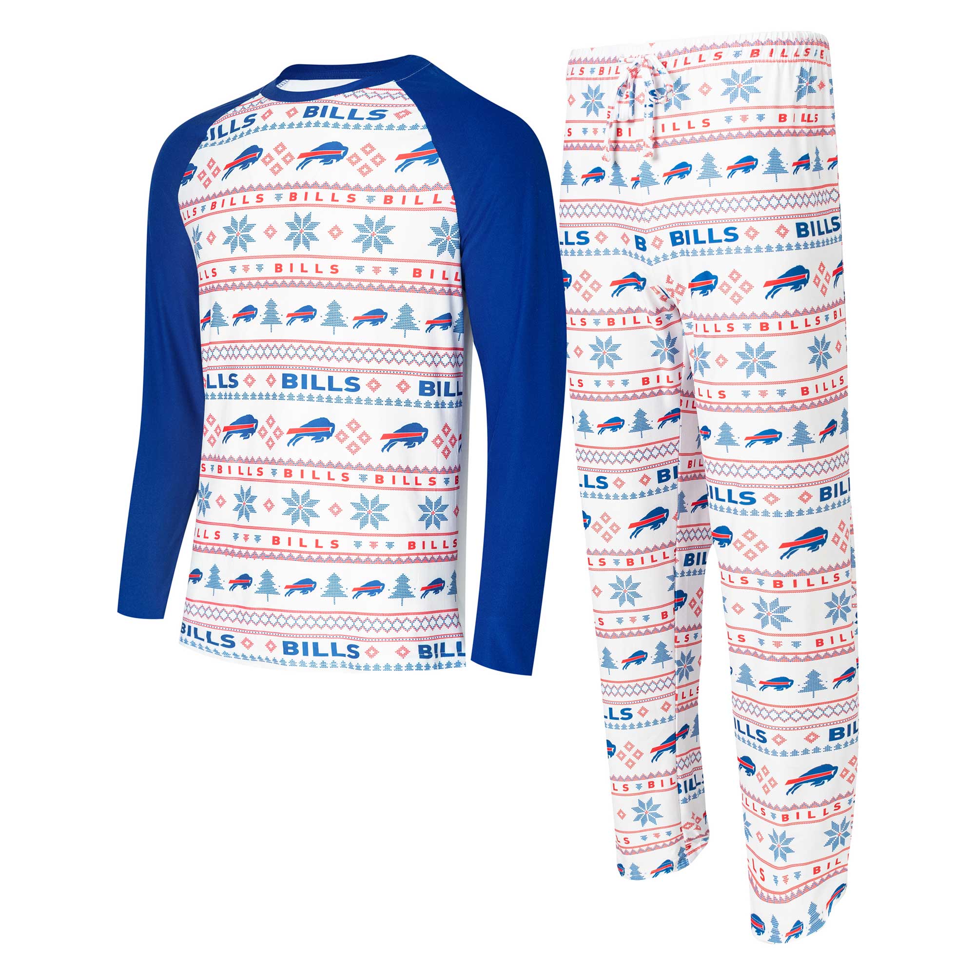 Men's Concepts Sport White/Royal Buffalo Bills Tinsel Raglan Long Sleeve T-Shirt & Pants Sleep Set