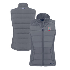 Women's Cutter & Buck  Steel Boston Red Sox Evoke Hybrid Eco Softshell Recycled Full-Zip Vest