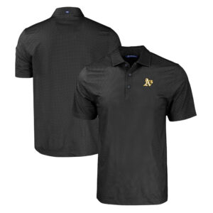 Men's Cutter & Buck Black Athletics Pike Eco Tonal Geo Print Stretch Recycled Polo