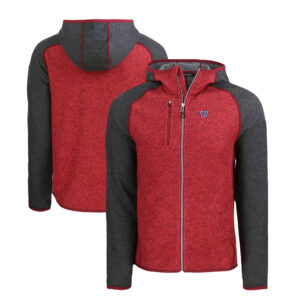 Men's Cutter & Buck Heather Charcoal/Red Washington Nationals Mainsail Full-Zip Hooded Jacket