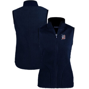Women's Cutter & Buck  Navy Detroit Tigers Cascade Eco Sherpa Fleece Full-Zip Vest