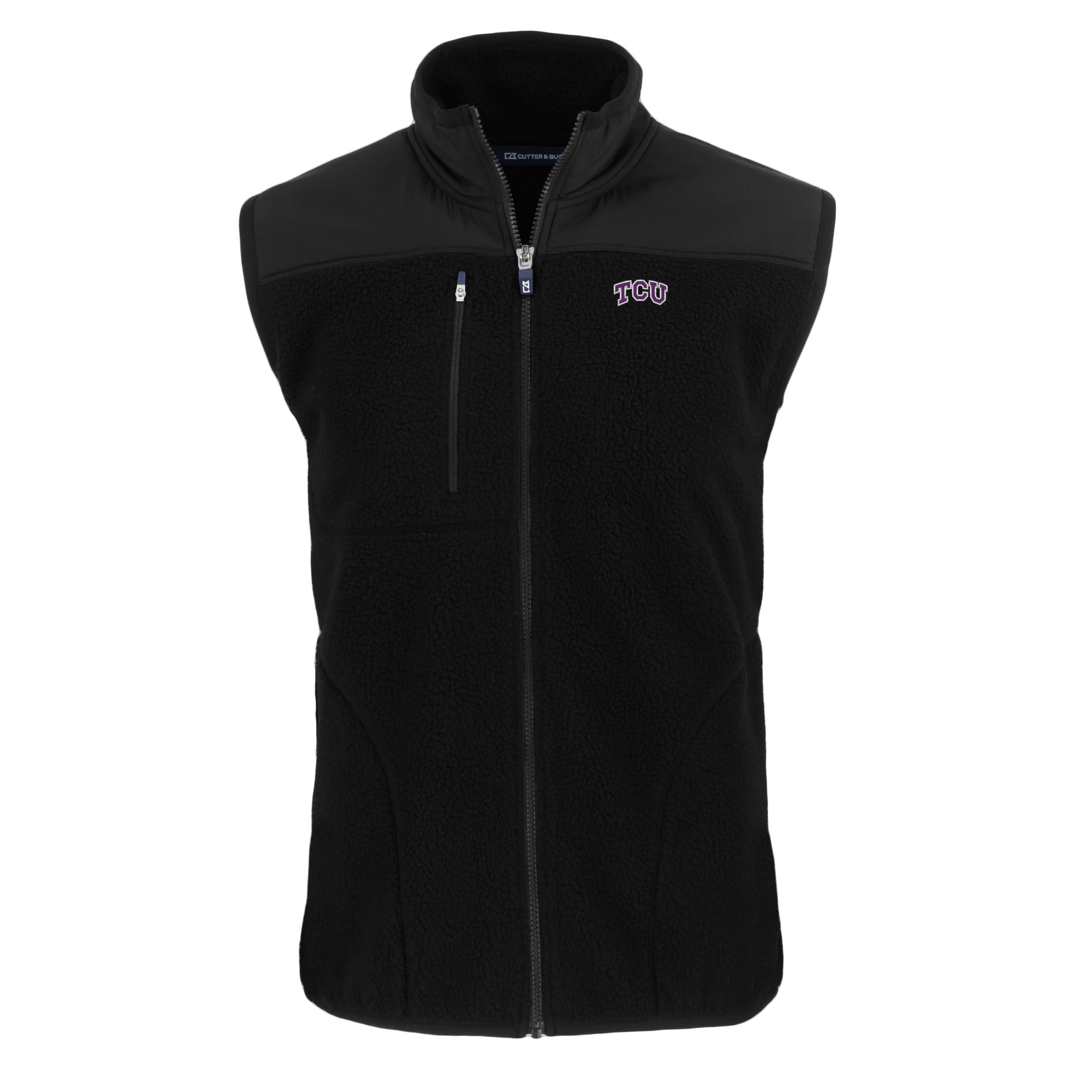 Men's Cutter & Buck Black TCU Horned Frogs Cascade Eco Sherpa Fleece Full-Zip Vest - Image 6