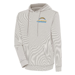 Men's Antigua  Oatmeal/White Los Angeles Chargers Axe Bunker Tri-Blend Pullover Hoodie