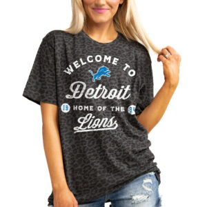 Women's Gameday Couture  Charcoal Detroit Lions Wildcat Blitz Tonal Leopard T-Shirt