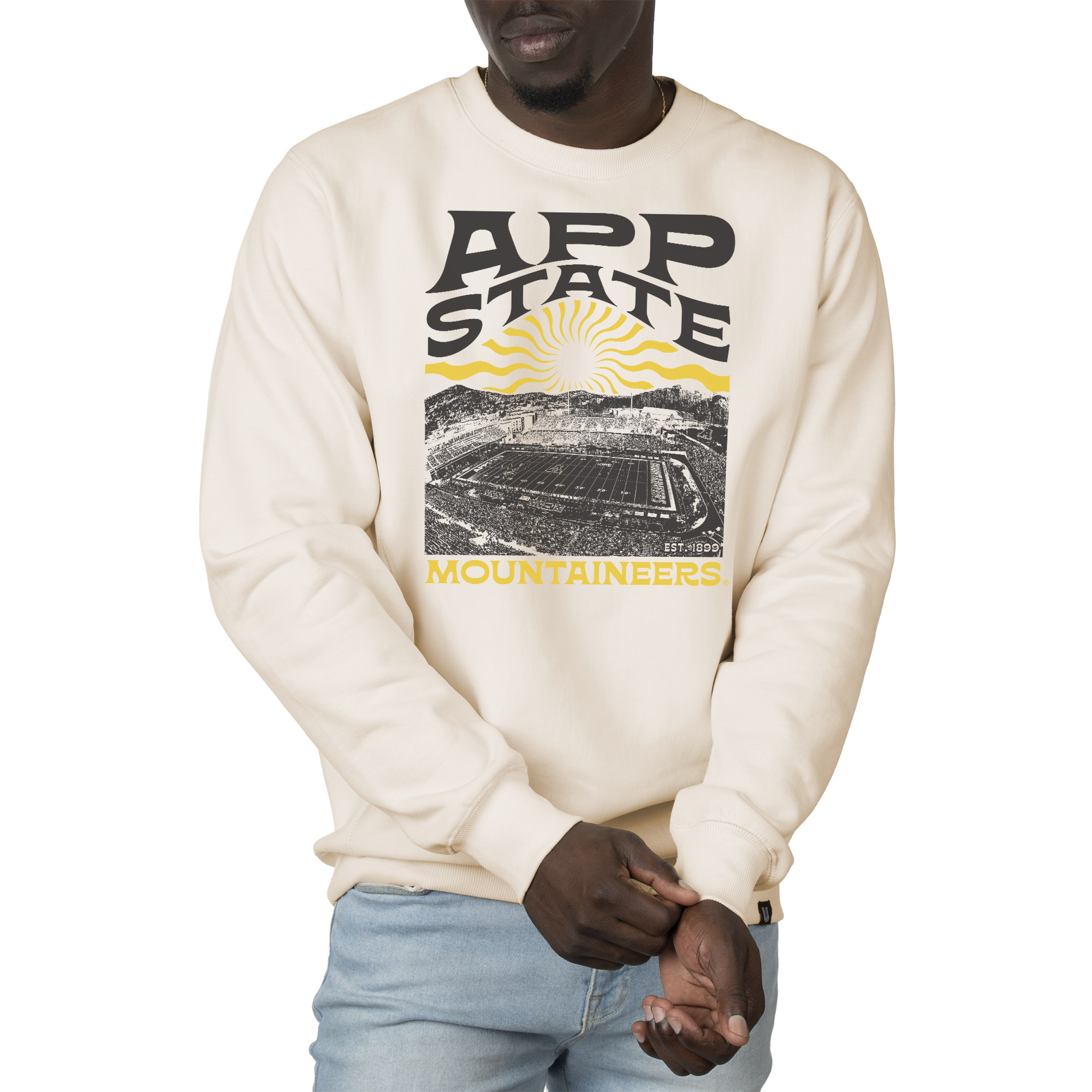 Men's Uscape Apparel Cream Appalachian State Mountaineers Premium Heavyweight Crew Neck Sweatshirt