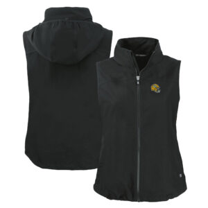 Women's Cutter & Buck Black Green Bay Packers Helmet Logo Charter Eco Recycled Full-Zip Vest