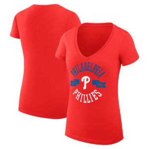 Women's G-III 4Her by Carl Banks Red Philadelphia Phillies City Graphic V-Neck Fitted T-Shirt