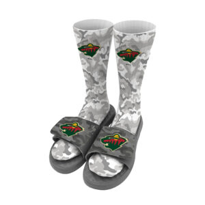 Youth ISlide Gray Minnesota Wild Camo Sock & Slide Bundle