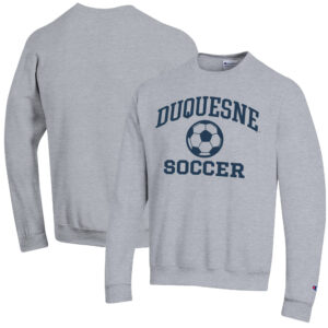 Men's Champion Heather Gray Duquesne Dukes Soccer Icon Powerblend Pullover Sweatshirt