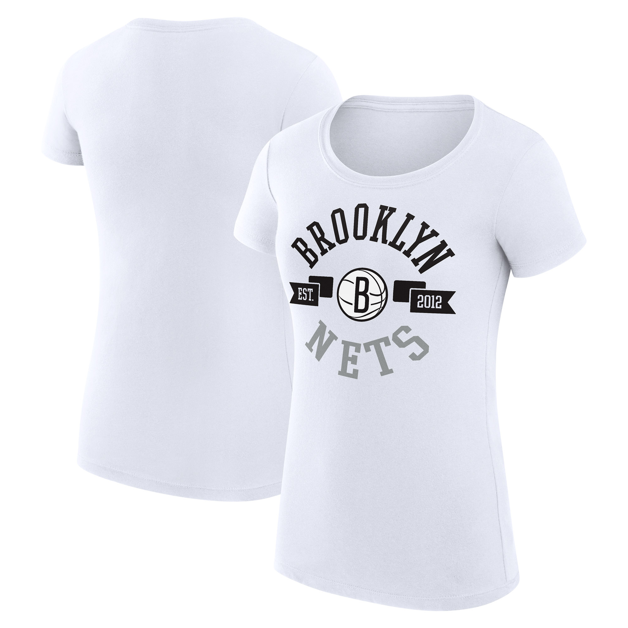 Women's G-III 4Her by Carl Banks White Brooklyn Nets Large City Logo Fitted T-Shirt