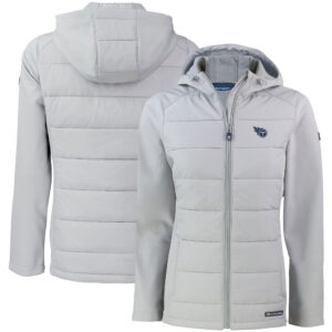 Women's Cutter & Buck Gray Tennessee Titans Evoke PrimaLoft Hybrid Eco Softshell Recycled Full-Zip Hooded Jacket