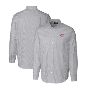 Men's Cutter & Buck Charcoal Cincinnati Reds City Connect Big & Tall Oxford Stretch Stripe Long Sleeve Button-Down Dress Shirt