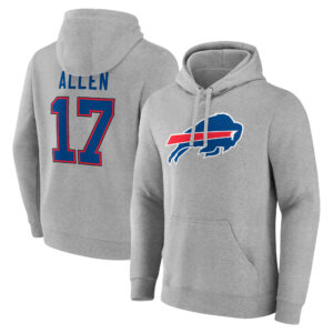 Men's Josh Allen Gray Buffalo Bills Icon Player Name & Number Pullover Hoodie