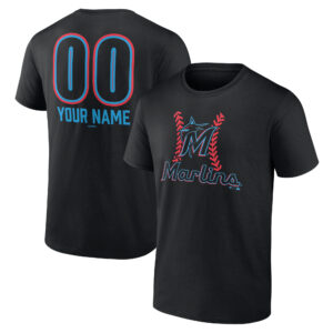 Men's  Black Miami Marlins Personalized Name & Number Fastball T-Shirt