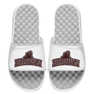 Youth ISlide White Brown Bears Stacked Bear Logo Slide Sandals