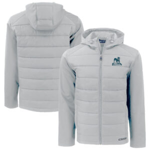 Men's Cutter & Buck  Gray Citadel Bulldogs Vault Evoke Hybrid Eco Softshell Recycled Full-Zip Hooded Jacket