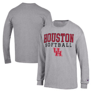 Men's Champion  Gray Houston Cougars Stack Logo Softball Powerblend Long Sleeve T-Shirt