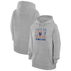 Women's G-III 4Her by Carl Banks Heather Gray New York Mets Collage Team Graphic Fleece Pullover Hoodie