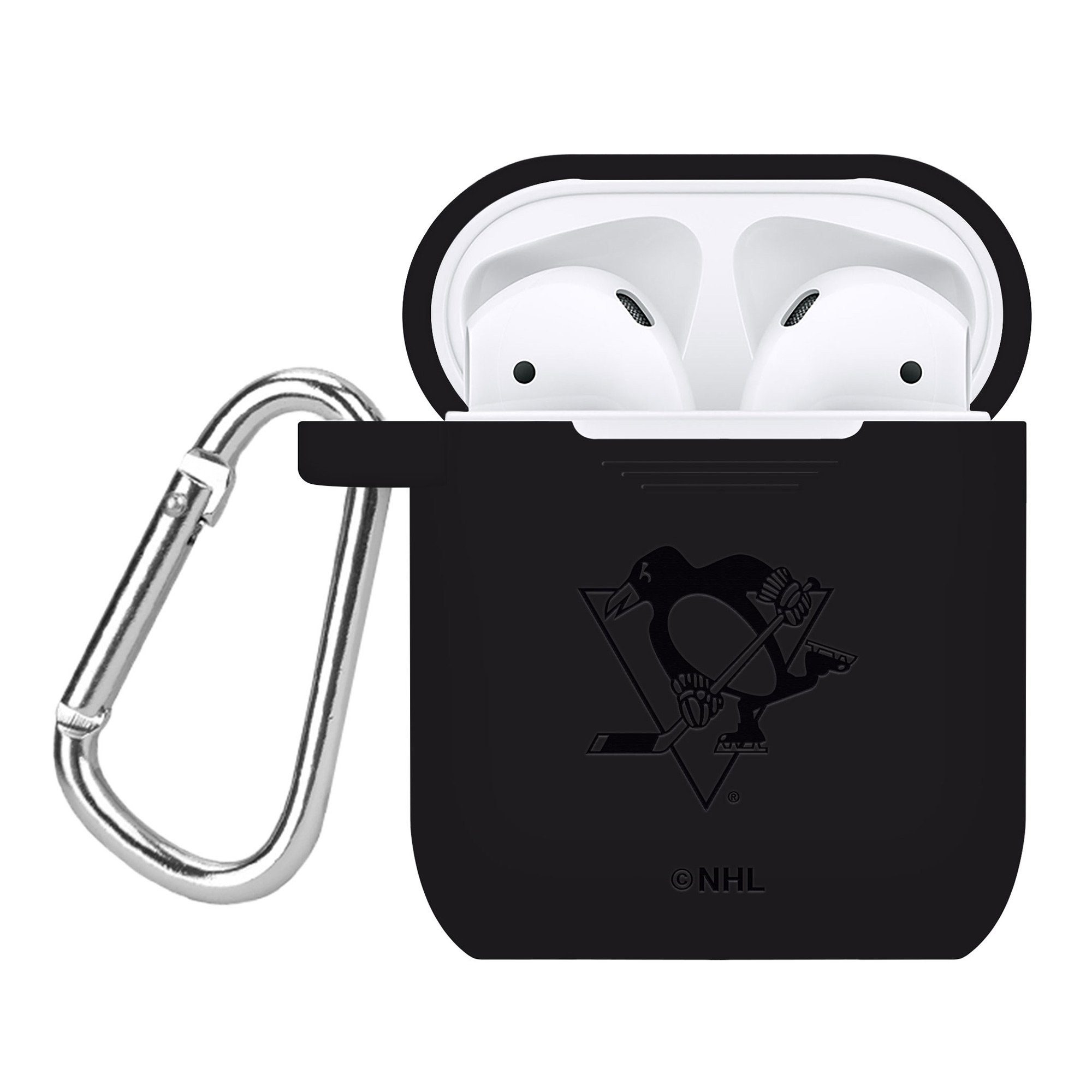 Black Pittsburgh Penguins Debossed Silicone AirPods Case Cover