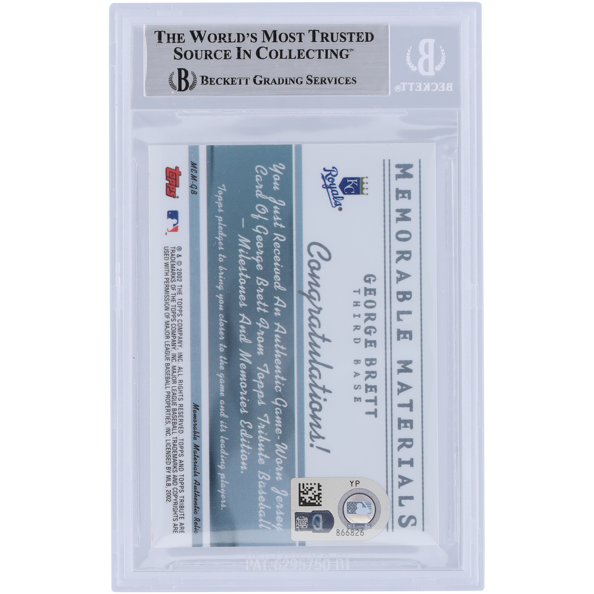 George Brett Kansas City Royals Autographed 2002 Topps Tribute Memorable Relics #MEM-GB Beckett Fanatics Witnessed Authenticated Card - Image 6