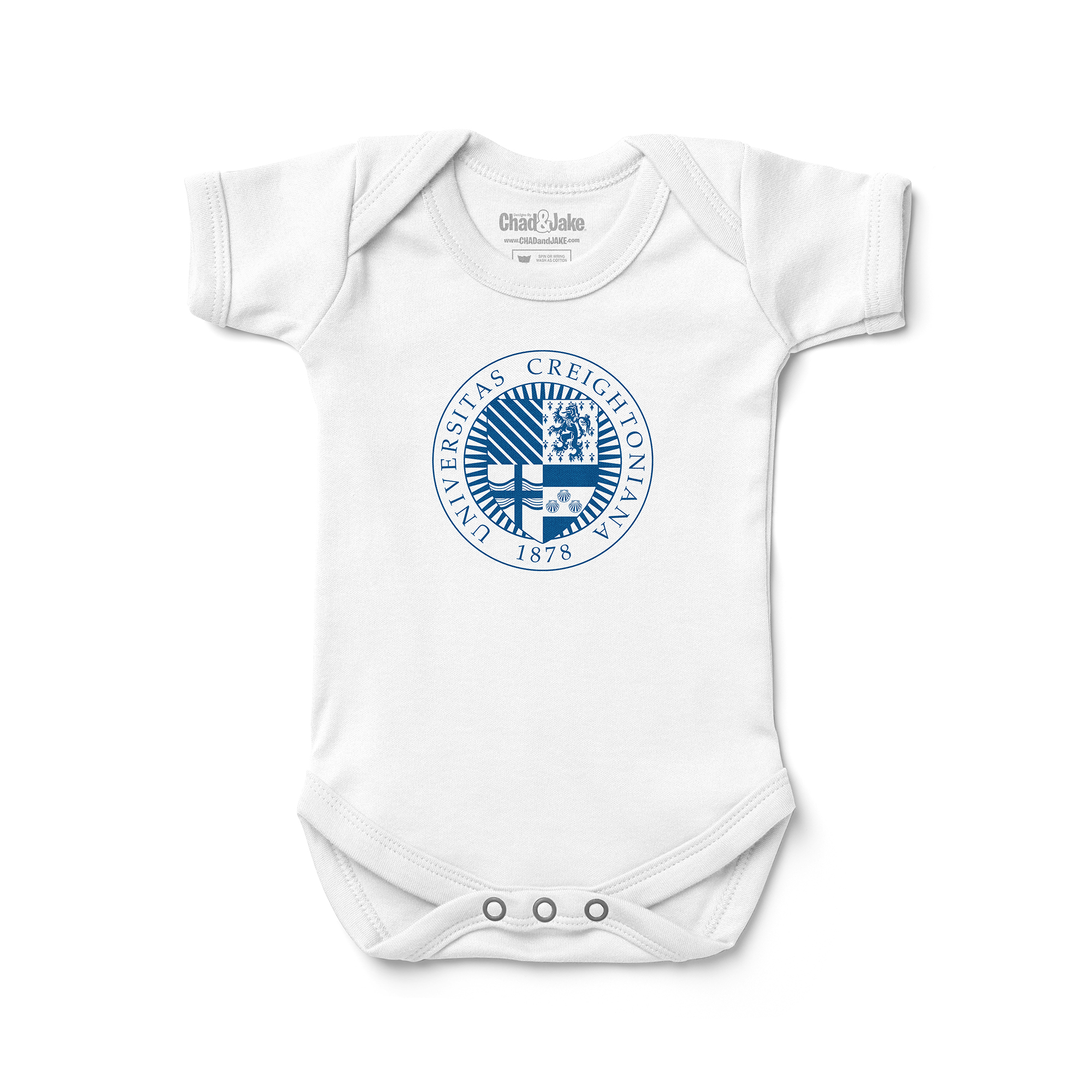 Newborn & Infant Chad & Jake White Creighton Bluejays Seal Logo Bodysuit