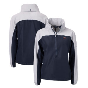 Women's Cutter & Buck Navy New York Jets Americana Charter Eco Recycled Half-Zip Hoodie Anorak Jacket