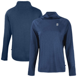 Women's Cutter & Buck Navy Detroit Tigers Coastline Epic Comfort Eco Recycled Funnel Neck Pullover Top