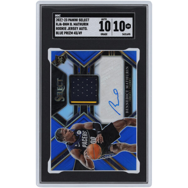 Bennedict Mathurin Indiana Pacers Autographed 2022-23 Panini Select Blue Prizm Relic #RJA-BNM #45/49 SGC Authenticated 10/10 Rookie Card