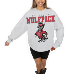 Women's Gameday Couture Ash NC State Wolfpack Big Goals Relaxed Fit French Terry Pullover Sweatshirt