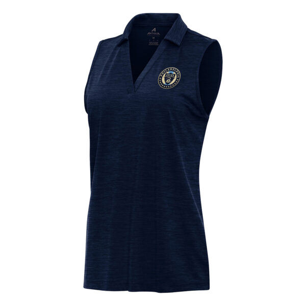 Women's Antigua Heather Navy Philadelphia Union Layout Sleeveless Polo