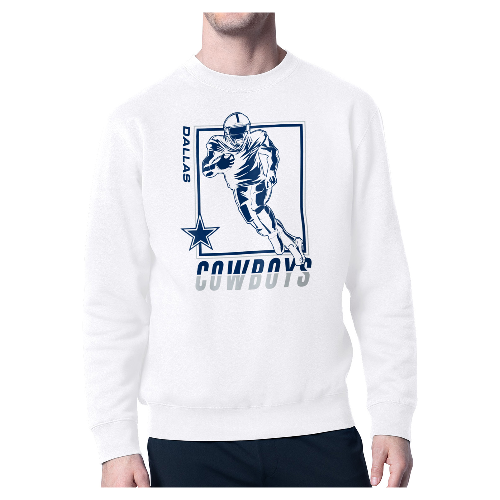 Men's Starter White Dallas Cowboys Player Grid Pullover Sweatshirt