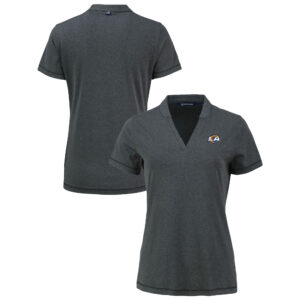 Women's Cutter & Buck Heather Black Los Angeles Rams Forge Stretch Blade DryTec V-Neck Polo