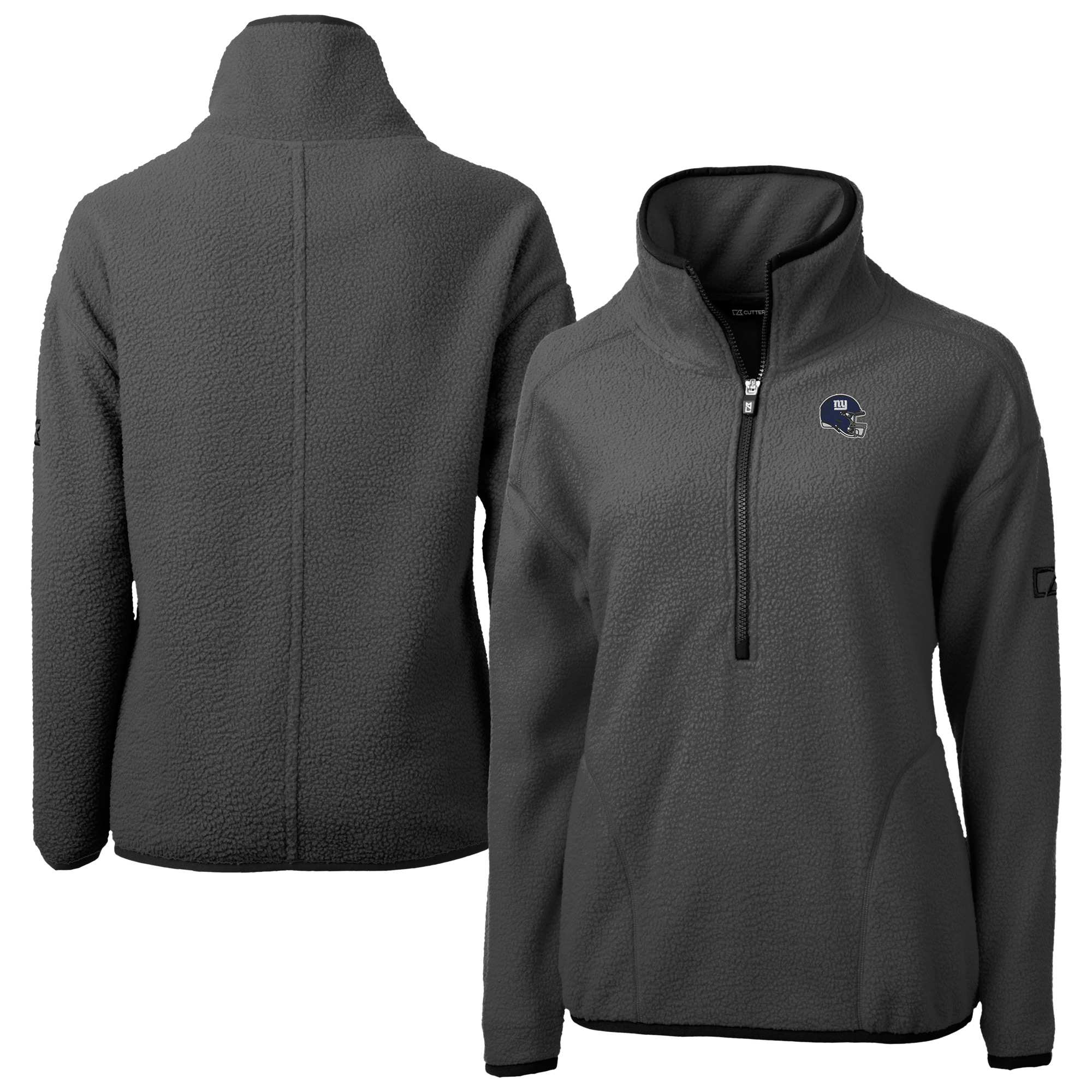 Women's Cutter & Buck Charcoal New York Giants Helmet Cascade Eco Sherpa Fleece Half-Zip Jacket