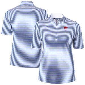 Women's Cutter & Buck Blue Buffalo Bills Virtue Eco Pique Stripe Recycled Quarter-Zip Top