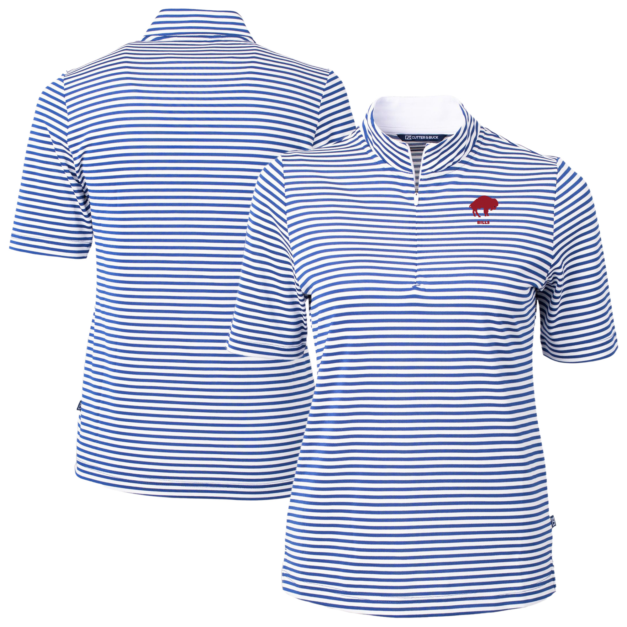 Women's Cutter & Buck Blue Buffalo Bills Virtue Eco Pique Stripe Recycled Quarter-Zip Top