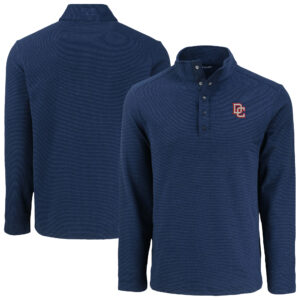 Men's Cutter & Buck Navy Washington Nationals Hunts Point Eco Textured Fleece Recycled Half-Snap Sweatshirt