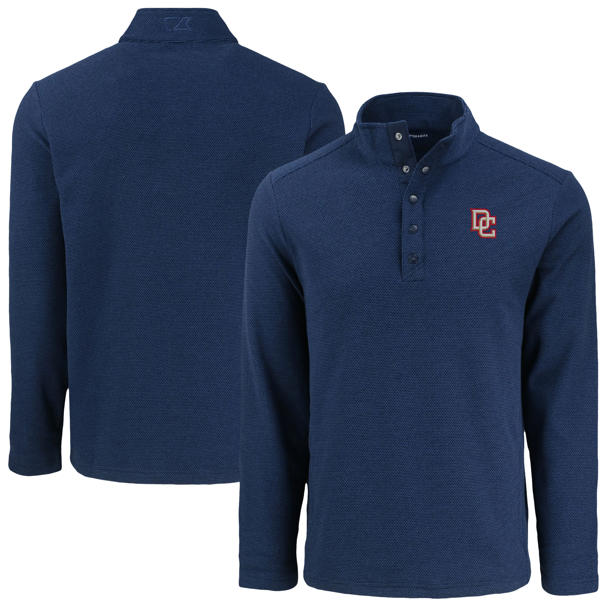 Men's Cutter & Buck Navy Washington Nationals Hunts Point Eco Textured Fleece Recycled Half-Snap Sweatshirt