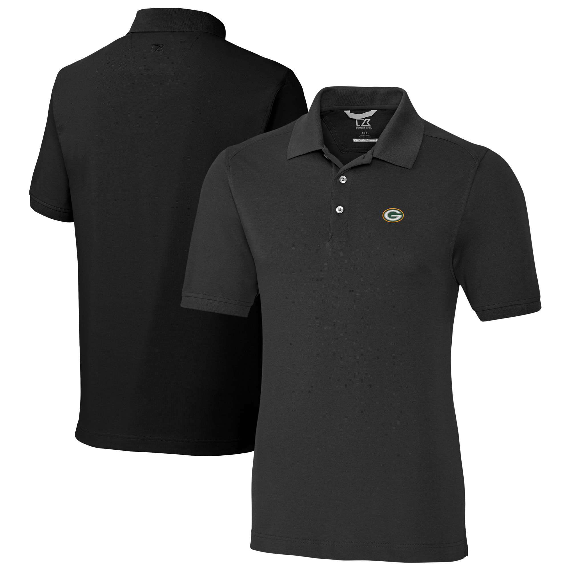 Men's Cutter & Buck Black Green Bay Packers Big & Tall Advantage Eco Pique DryTec Tri-Blend Polo