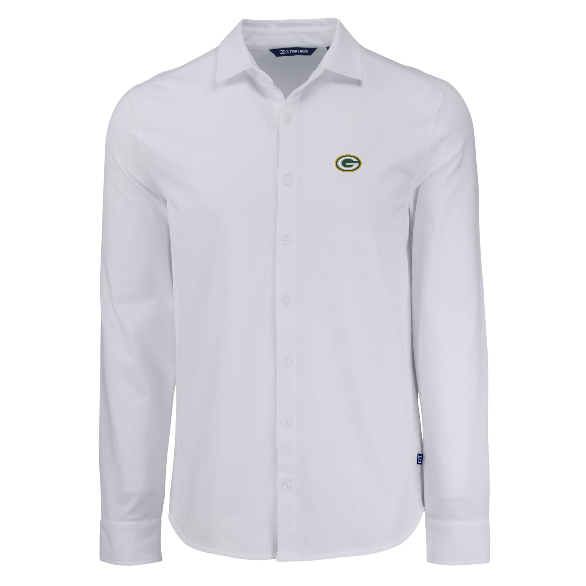Men's Cutter & Buck White Green Bay Packers Knitted Advantage Tri-Blend Eco Soft Pique Long Sleeve Button-Up Shirt - Image 3