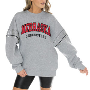 Women's Gameday Couture Heather Gray Nebraska Huskers Competitive Edge Oversized Fleece Pullover Sweatshirt