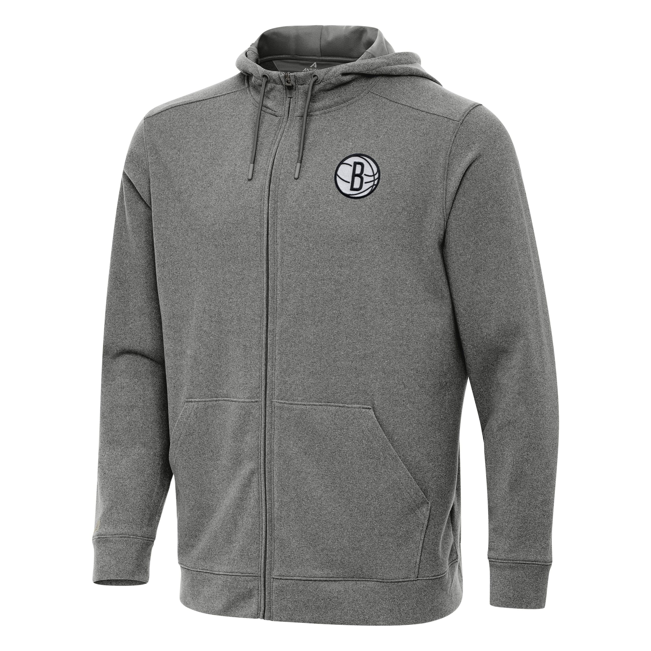 Men's Antigua Heather Charcoal Brooklyn Nets Effortless Full-Zip Hoodie Jacket