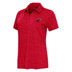 Women's  Antigua Heather Red Miami Heat Layout V-Neck Polo