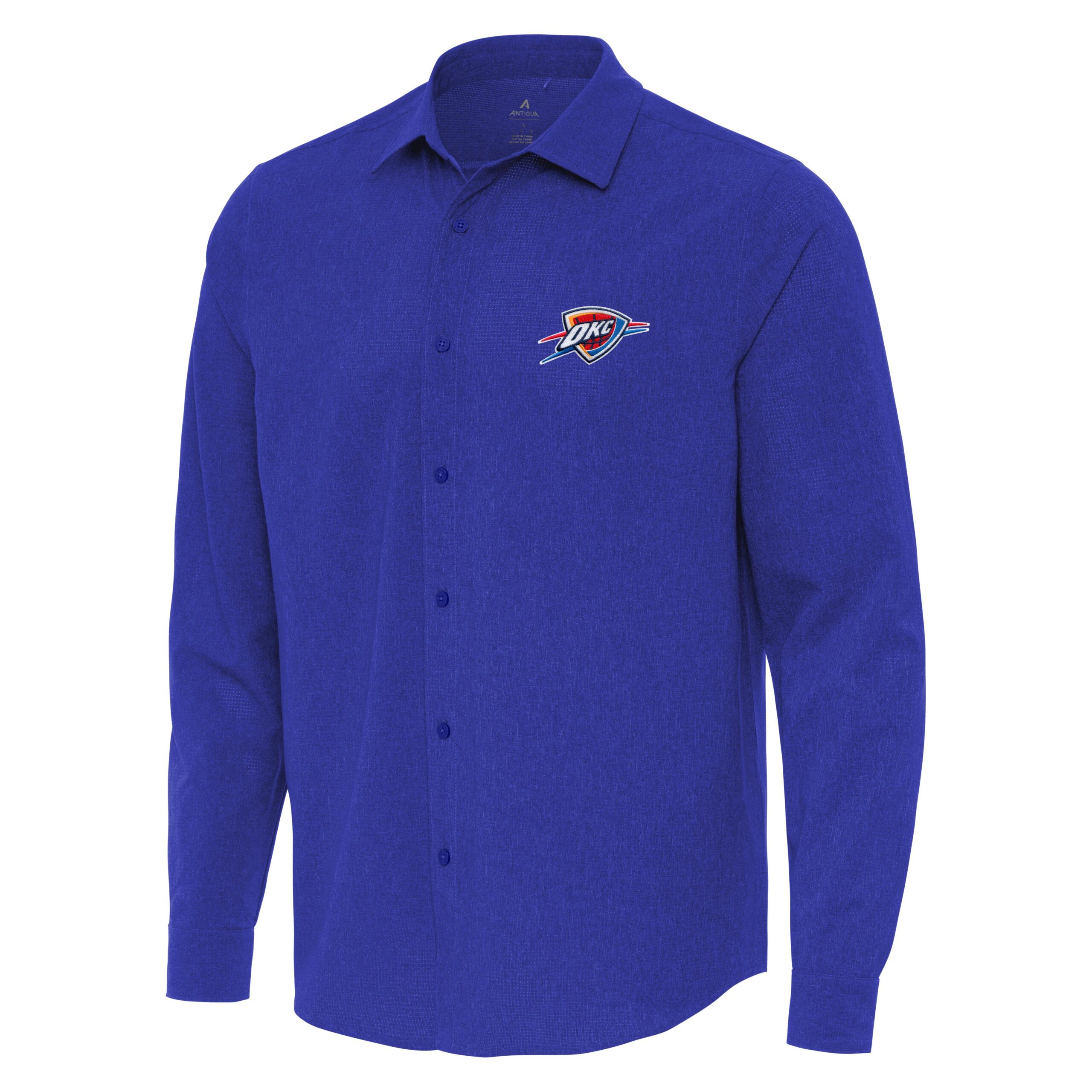 Men's Antigua Blue Oklahoma City Thunder Exposure Woven Long Sleeve Button-Up Shirt