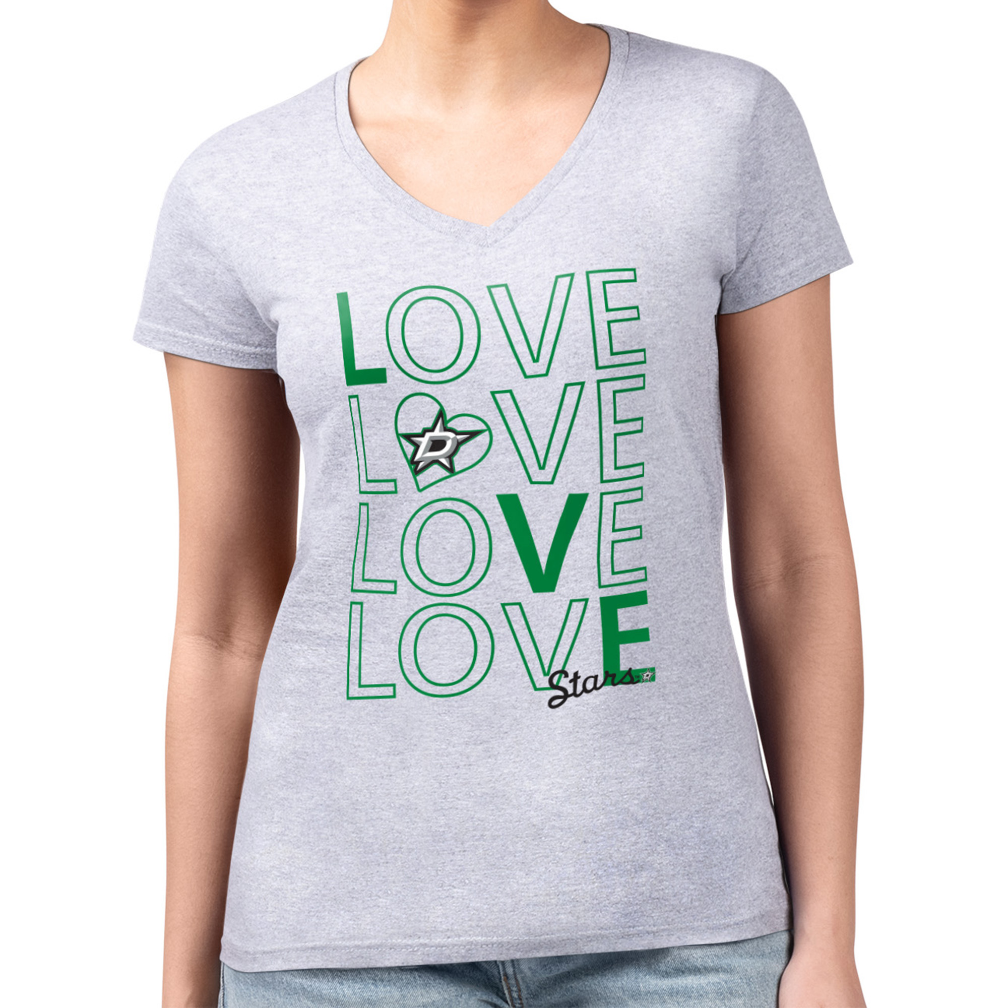 Women's G-III 4Her by Carl Banks Heather Gray Dallas Stars Large Love Graphic V-Neck T-Shirt