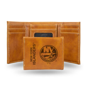 Brown New York Islanders Laser Engraved Tri-Fold Wallet